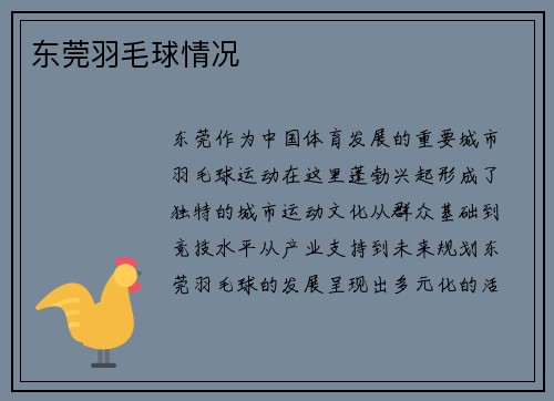 东莞羽毛球情况