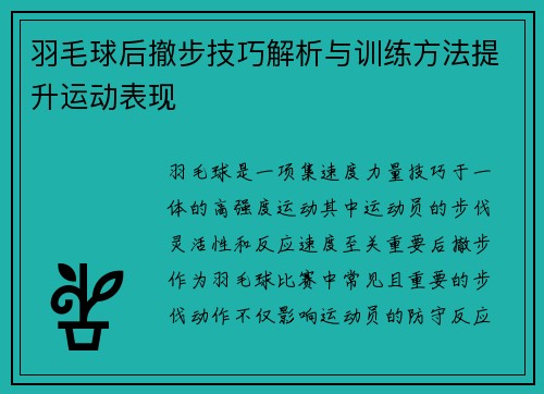 羽毛球后撤步技巧解析与训练方法提升运动表现