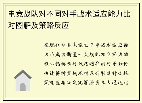电竞战队对不同对手战术适应能力比对图解及策略反应