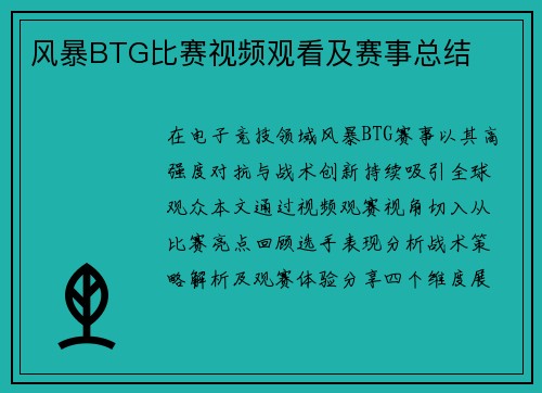 风暴BTG比赛视频观看及赛事总结